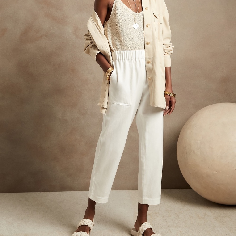Banana Republic Women Petite Tencel Linen Pant White Size P Med Retail $100